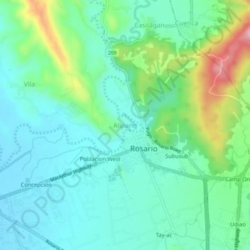 Mapa topográfico Alipang, altitude, relevo