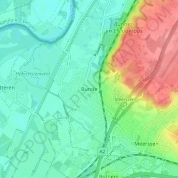 Mapa topográfico Bunde, altitude, relevo