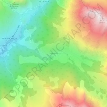 Mapa topográfico Fouillouse, altitude, relevo
