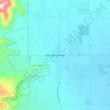 Mapa topográfico Borrego Springs, altitude, relevo