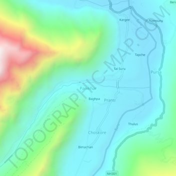 Mapa topográfico Panikhar, altitude, relevo