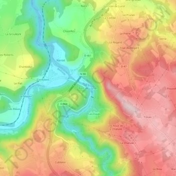 Mapa topográfico Pont de Lignon, altitude, relevo
