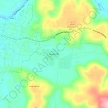 Mapa topográfico Sparta Hills, altitude, relevo