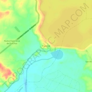Mapa topográfico Poechos, altitude, relevo