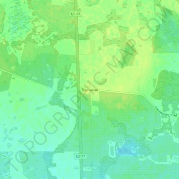 Mapa topográfico Buchanan, altitude, relevo