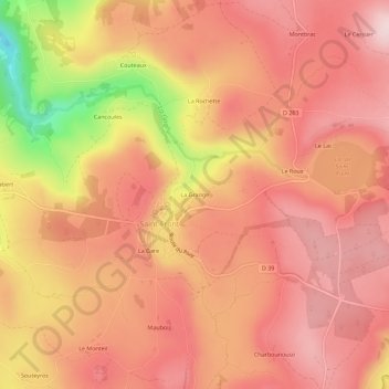 Mapa topográfico La Grange, altitude, relevo