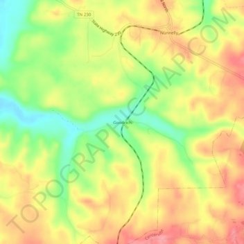 Mapa topográfico Goodrich, altitude, relevo