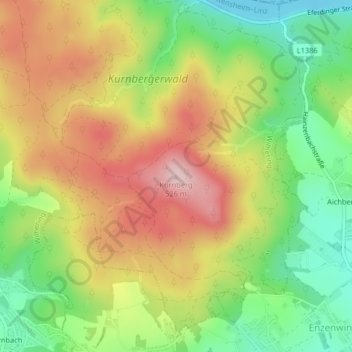 Mapa topográfico Kürnberg, altitude, relevo