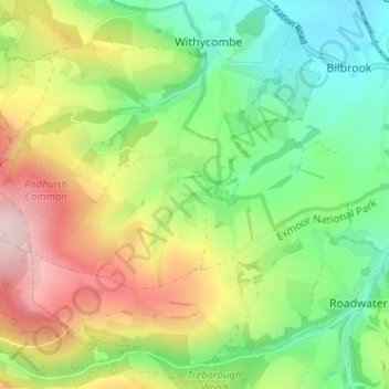 Mapa topográfico Rodhuish, altitude, relevo