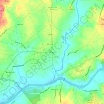 Mapa topográfico Sampaio, altitude, relevo