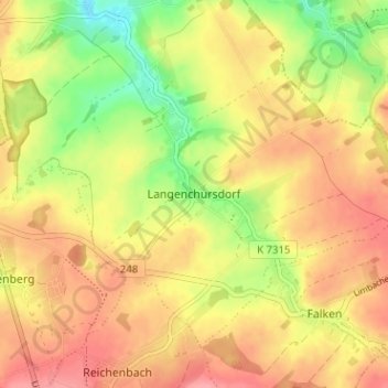 Mapa topográfico Langenchursdorf, altitude, relevo