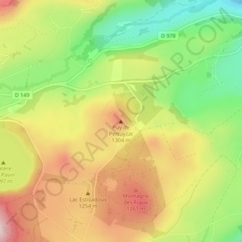 Mapa topográfico Puy de Pertuyzat, altitude, relevo