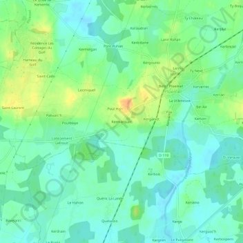 Mapa topográfico Kermarquer, altitude, relevo