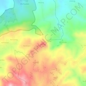 Mapa topográfico Gunung Jati, altitude, relevo