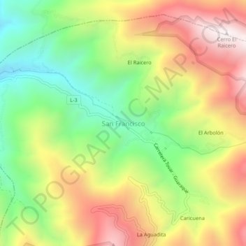 Mapa topográfico San Francisco, altitude, relevo
