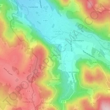 Mapa topográfico Les Goutelles, altitude, relevo