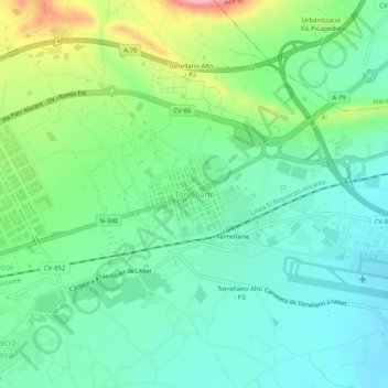 Mapa topográfico Torrellano, altitude, relevo