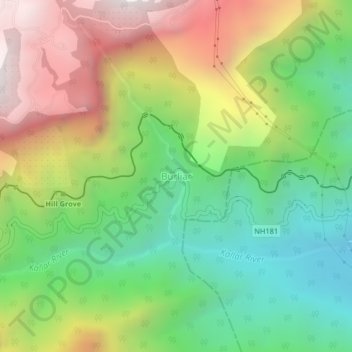Mapa topográfico Burliar, altitude, relevo