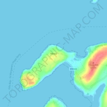 Mapa topográfico Hoxa, altitude, relevo