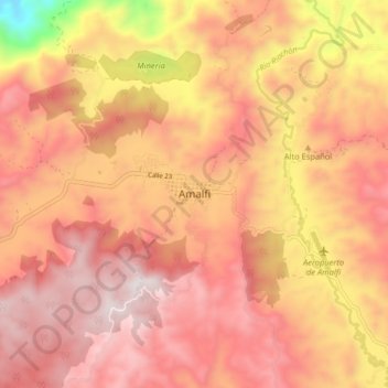 Mapa topográfico Amalfi, altitude, relevo