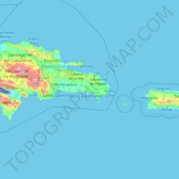 Mapa topográfico La Romana, altitude, relevo