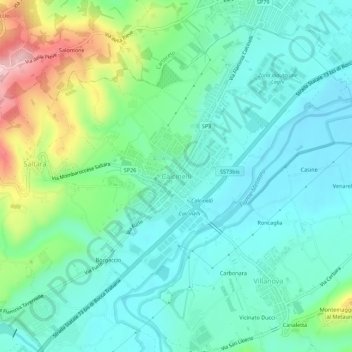 Mapa topográfico Calcinelli, altitude, relevo