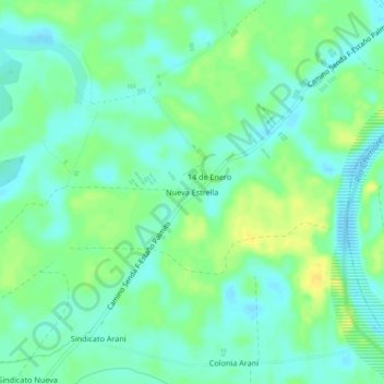 Mapa topográfico Nueva Estrella, altitude, relevo
