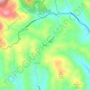 Mapa topográfico Rugby, altitude, relevo