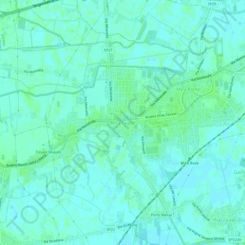Mapa topográfico Mira Taglio, altitude, relevo