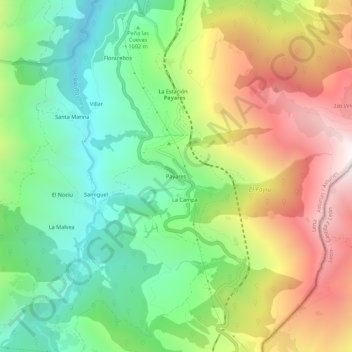 Mapa topográfico Pajares, altitude, relevo
