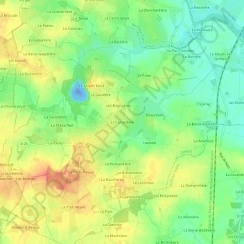 Mapa topográfico La Conardière, altitude, relevo