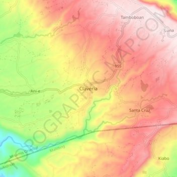 Mapa topográfico Claveria, altitude, relevo