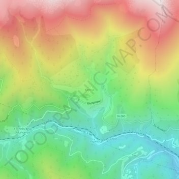 Mapa topográfico Dòrria, altitude, relevo
