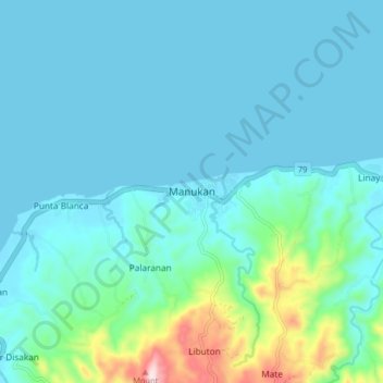 Mapa topográfico Manukan, altitude, relevo