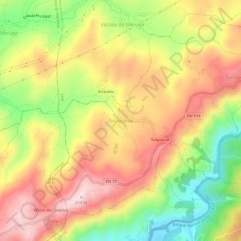 Mapa topográfico Folhadosa, altitude, relevo