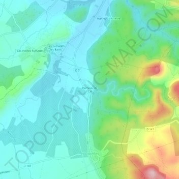 Mapa topográfico Hameau de Cal, altitude, relevo