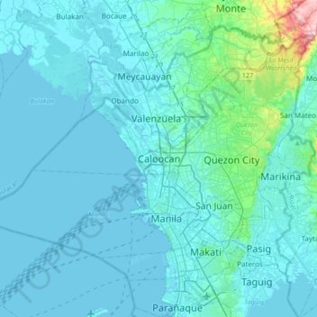 Mapa topográfico Caloocan, altitude, relevo