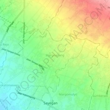 Mapa topográfico Margoagung, altitude, relevo
