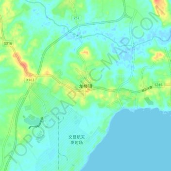 Mapa topográfico 龙楼镇, altitude, relevo