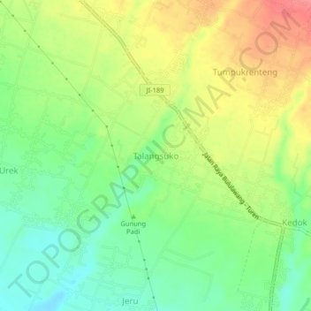 Mapa topográfico Talangsuko, altitude, relevo