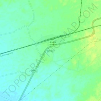 Mapa topográfico Bhildi, altitude, relevo