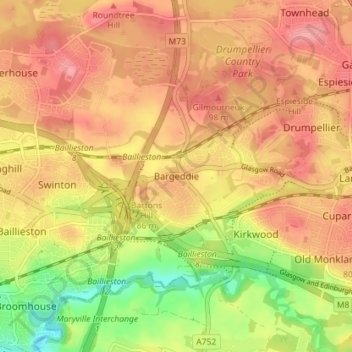 Mapa topográfico Bargeddie, altitude, relevo