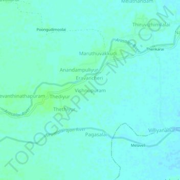 Mapa topográfico Vishnupuram, altitude, relevo