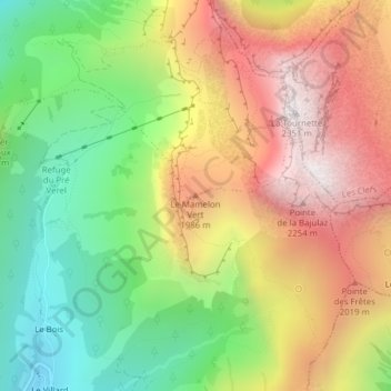 Mapa topográfico Le Mamelon Vert, altitude, relevo