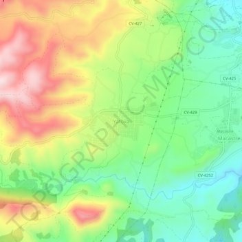 Mapa topográfico Yátova, altitude, relevo
