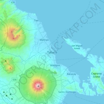 Mapa topográfico Tabaco, altitude, relevo