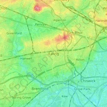 Mapa topográfico Ealing, altitude, relevo