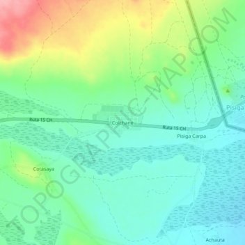 Mapa topográfico Colchane, altitude, relevo