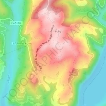 Mapa topográfico Planes de Polig, altitude, relevo