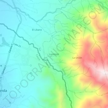 Mapa topográfico La Union, altitude, relevo